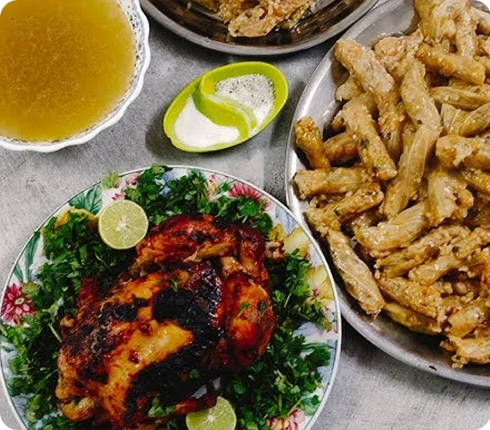 فرخة ومحشي كرنب وملوخية